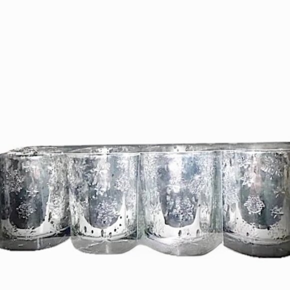 Silver Mercury Glass Tumblers approx 8 oz Candle Holder Drinks Decor Snowflakes - Picture 7 of 7